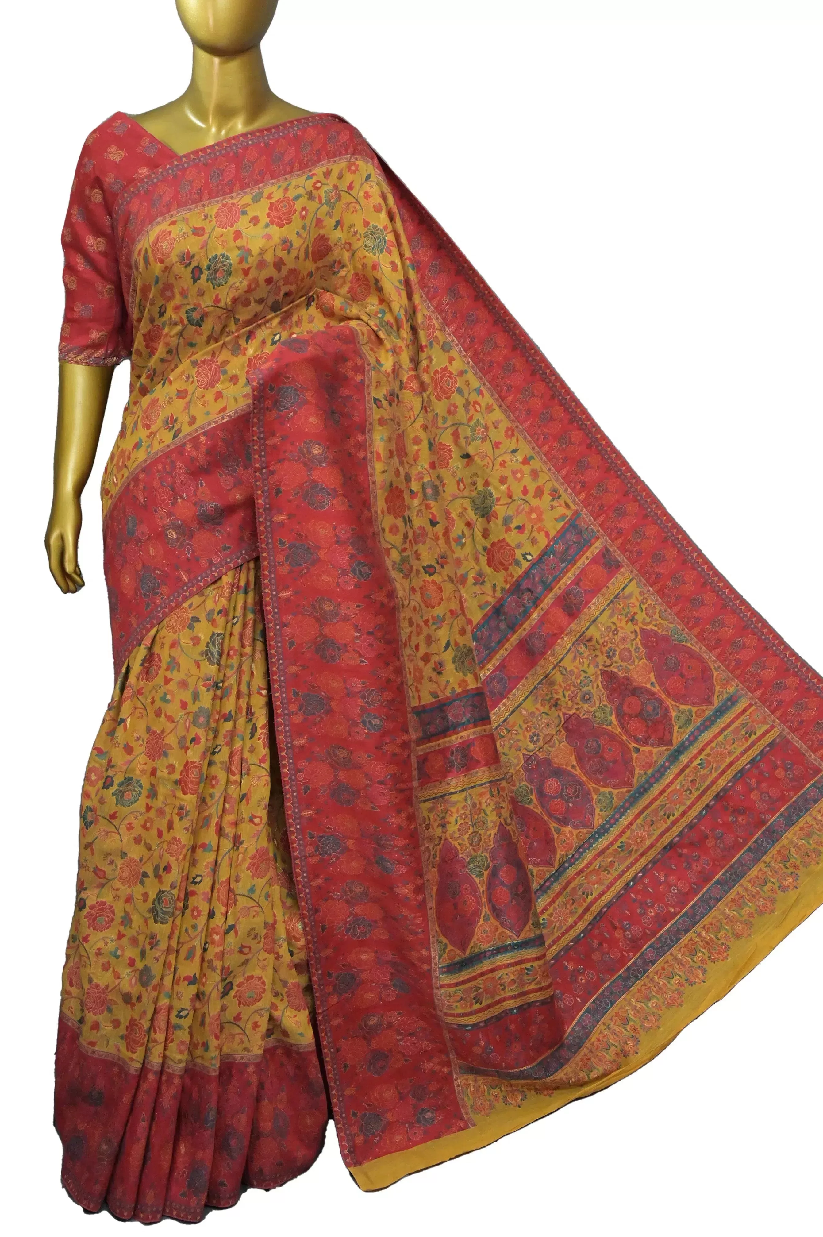 Deep Yellow Color Kani Silk Saree