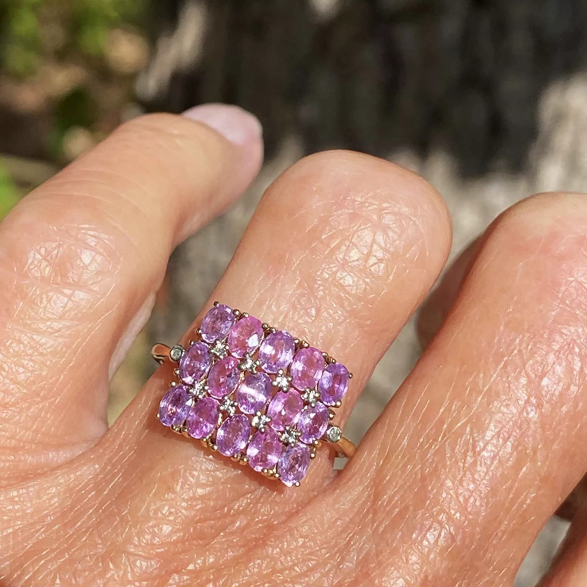 Diamond Pink Sapphire Ring, Checkerboard Style