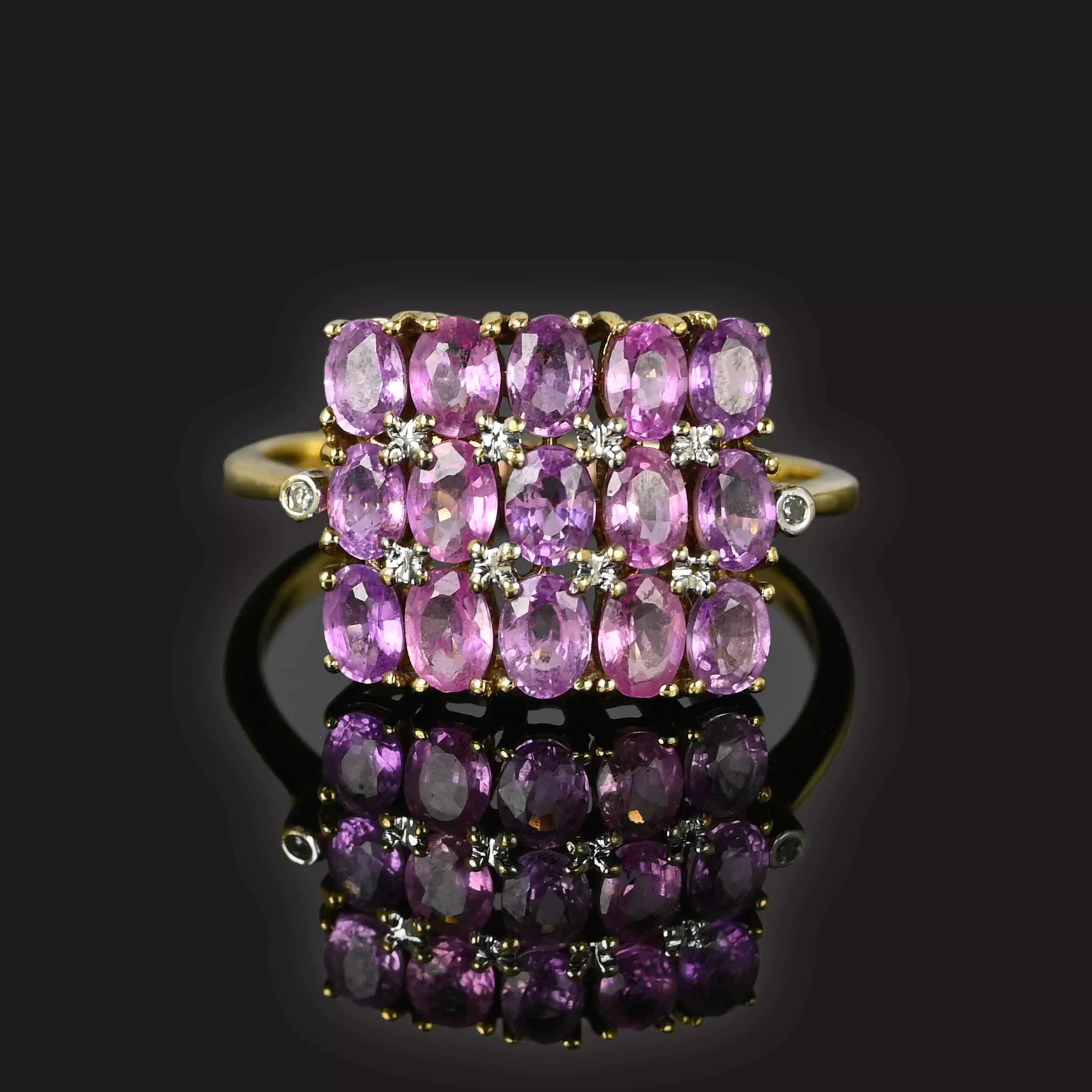 Diamond Pink Sapphire Ring, Checkerboard Style