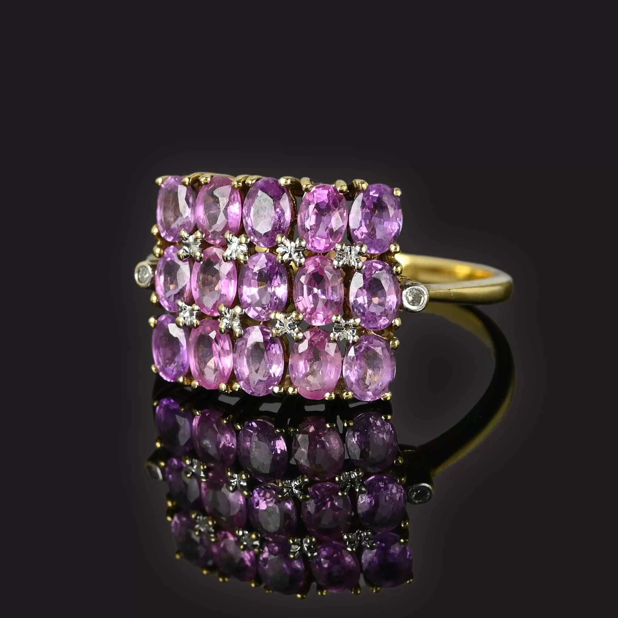 Diamond Pink Sapphire Ring, Checkerboard Style