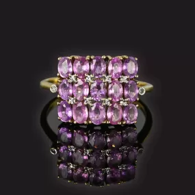 Diamond Pink Sapphire Ring, Checkerboard Style