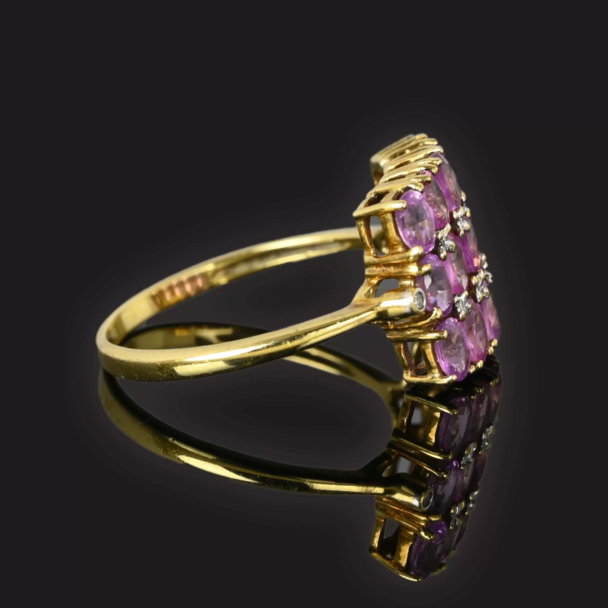 Diamond Pink Sapphire Ring, Checkerboard Style