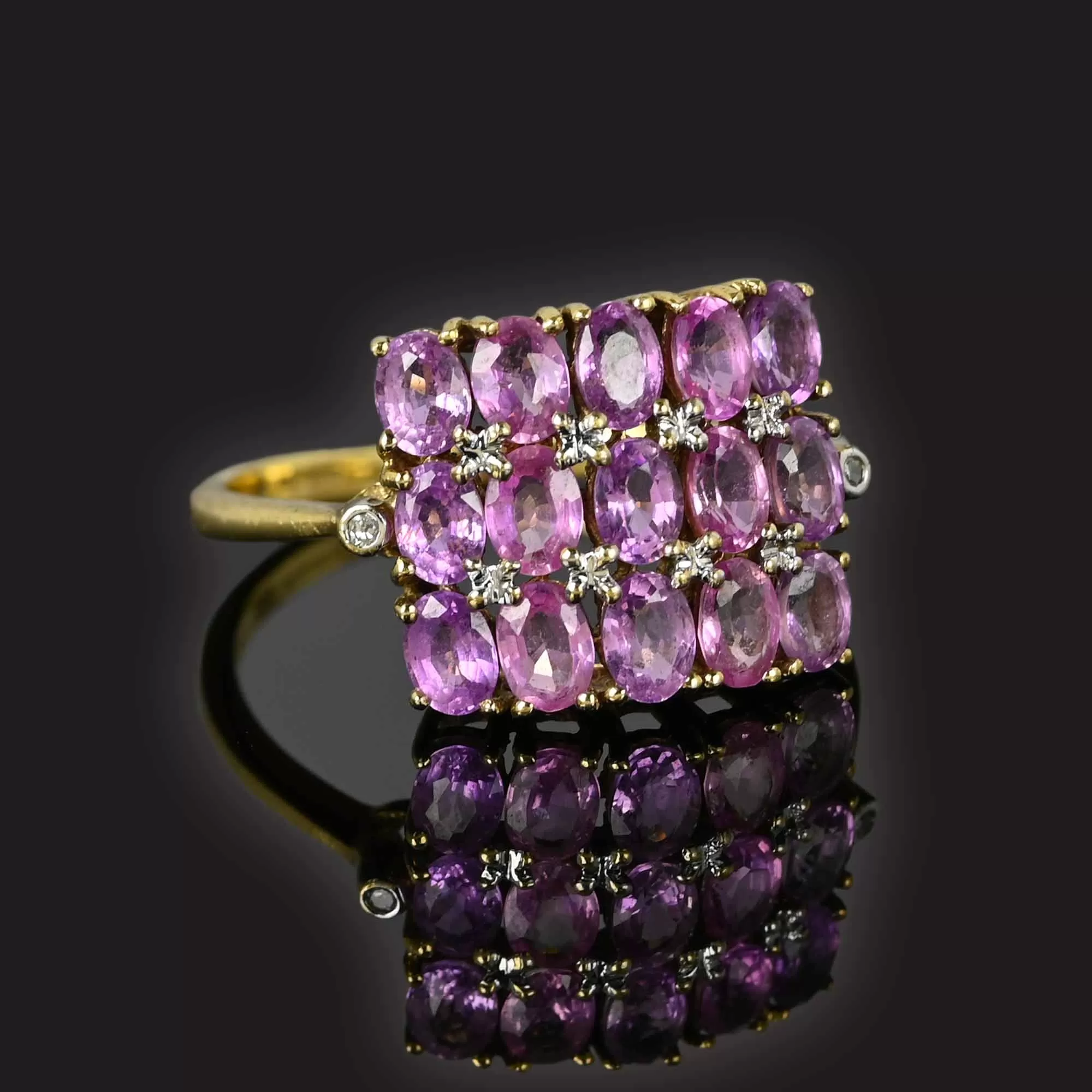 Diamond Pink Sapphire Ring, Checkerboard Style