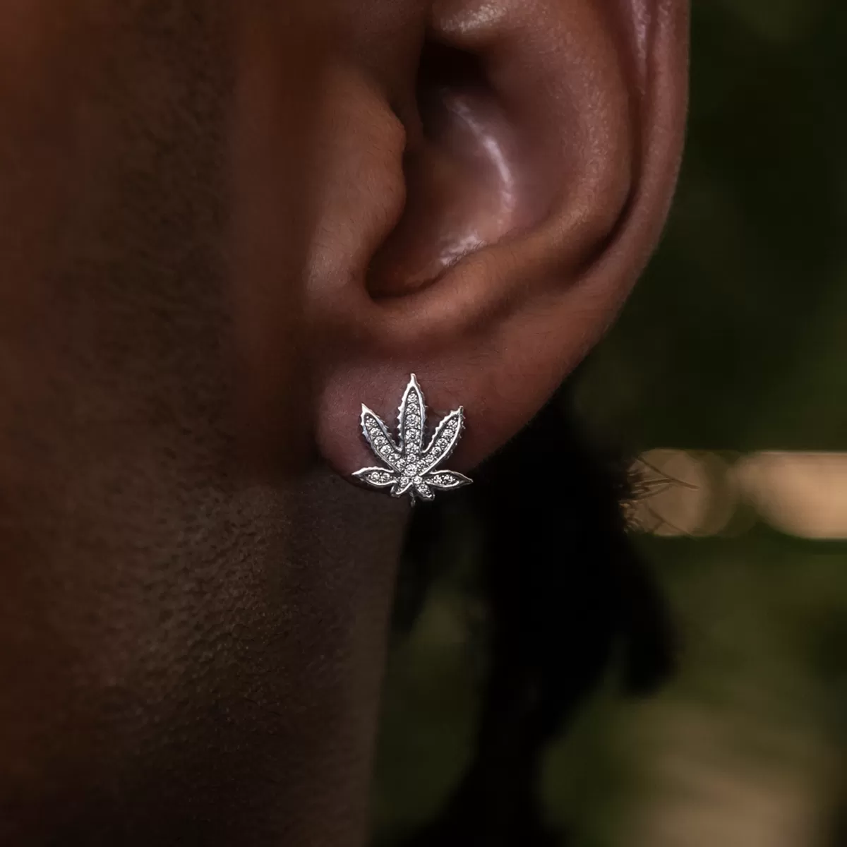 Diamond Weed Leaf Stud Earrings