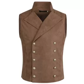 Double Breasted Velvet Gothic Steampunk Brown Dress Vest