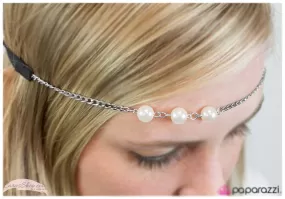 Ebony and Ivory White Pearl and Silver Chain Hippie Headband - Paparazzi Accessories