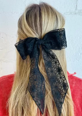 Embroidered Daisy Lace Hair Bow