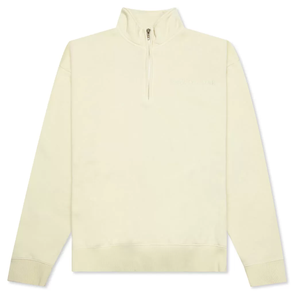 Embroidered Logo Quarter Zip Sweatshirt - Ivory