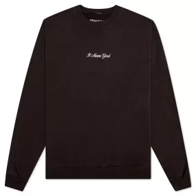 Embroidery Script Logo Crewneck Sweater - Chocolate/Creme