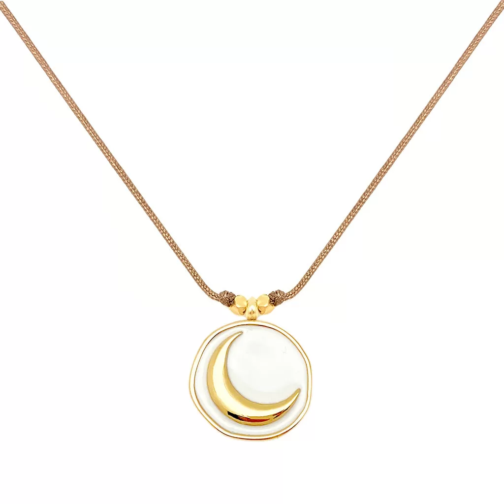 Enamel Charm Necklace - White Crescent Moon