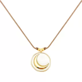 Enamel Charm Necklace - White Crescent Moon