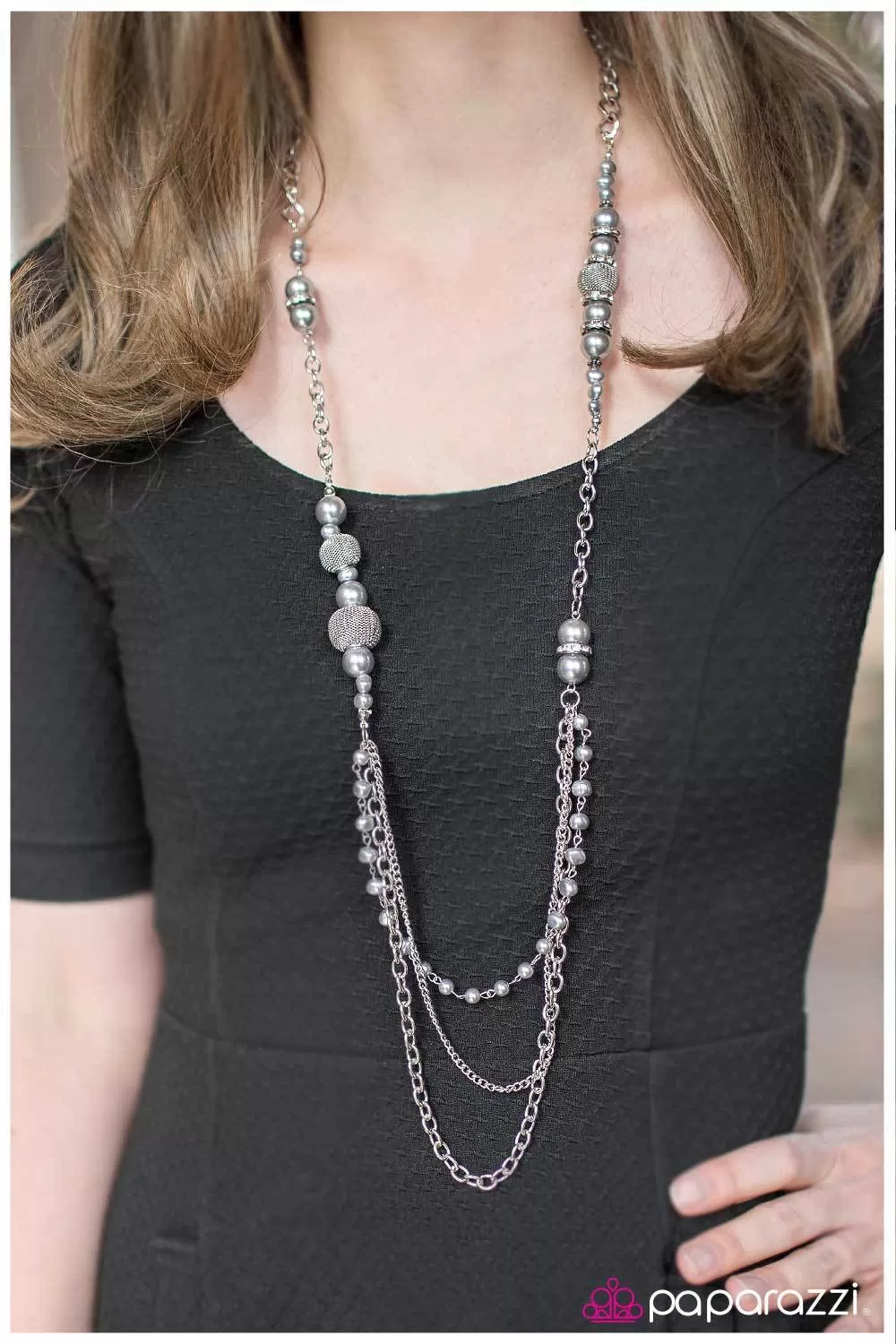 Enmeshed in Elegance Long Silver Necklace and matching Earrings - Paparazzi Accessories