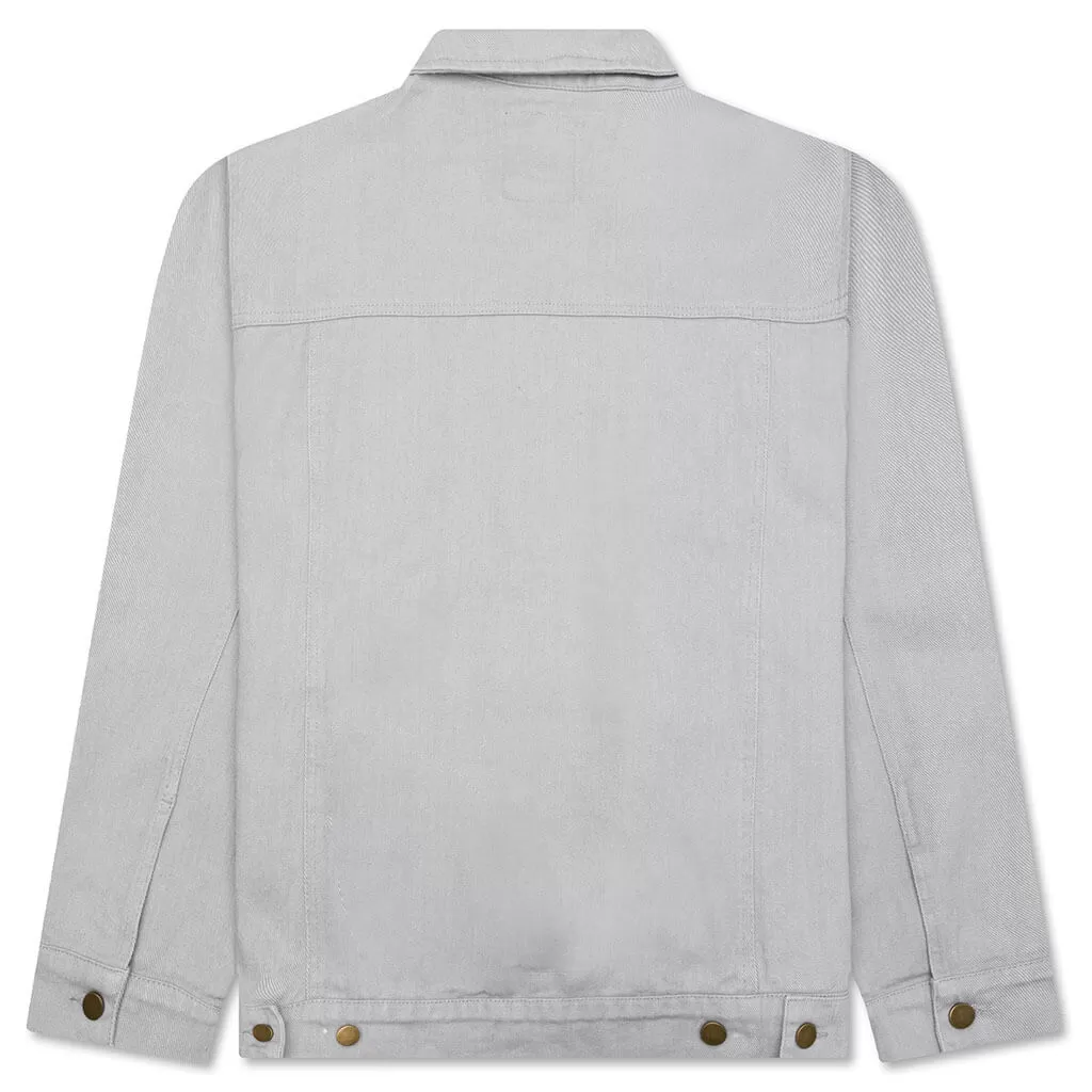 Face Embroidered Denim Jacket - Grey