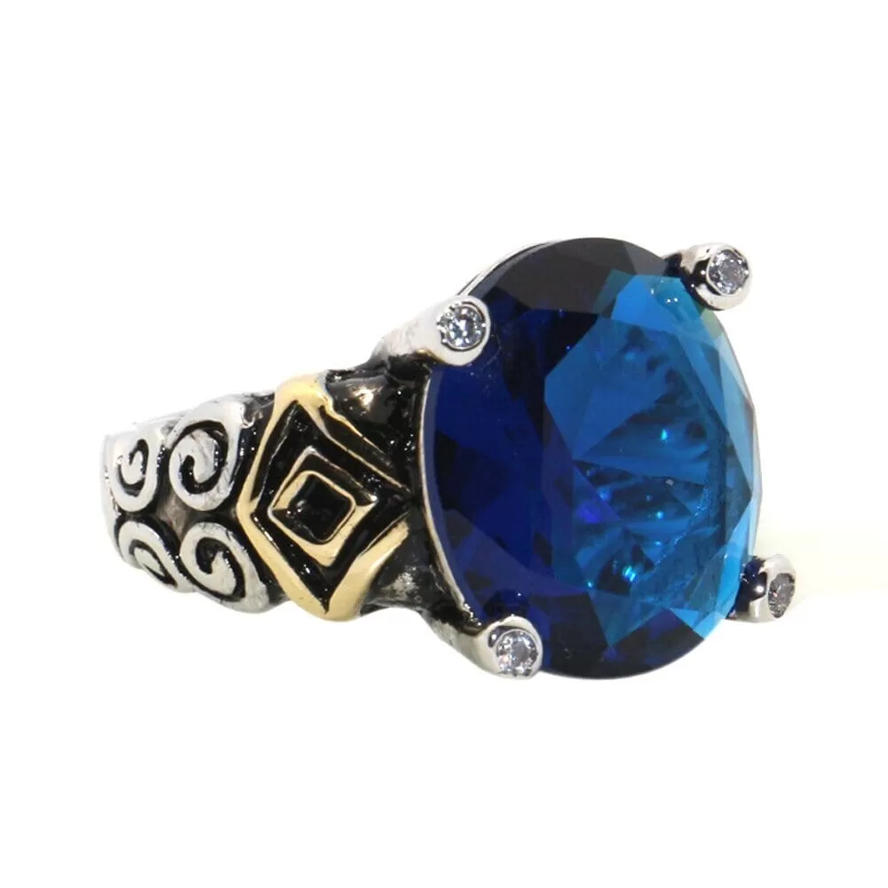 Fancy Blue Crystal Sapphire Ring - 925 Sterling Silver