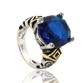 Fancy Blue Crystal Sapphire Ring - 925 Sterling Silver