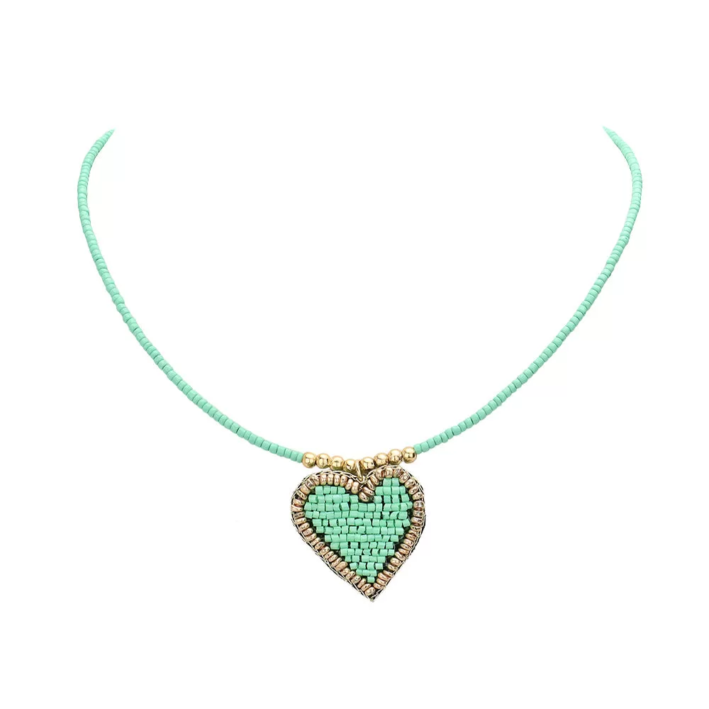 Felt Back Beaded Heart Pendant Necklace