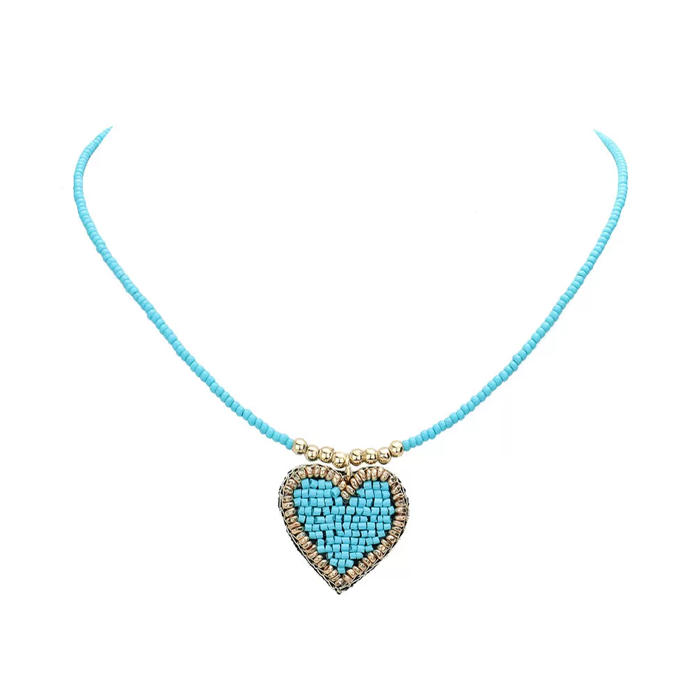 Felt Back Beaded Heart Pendant Necklace