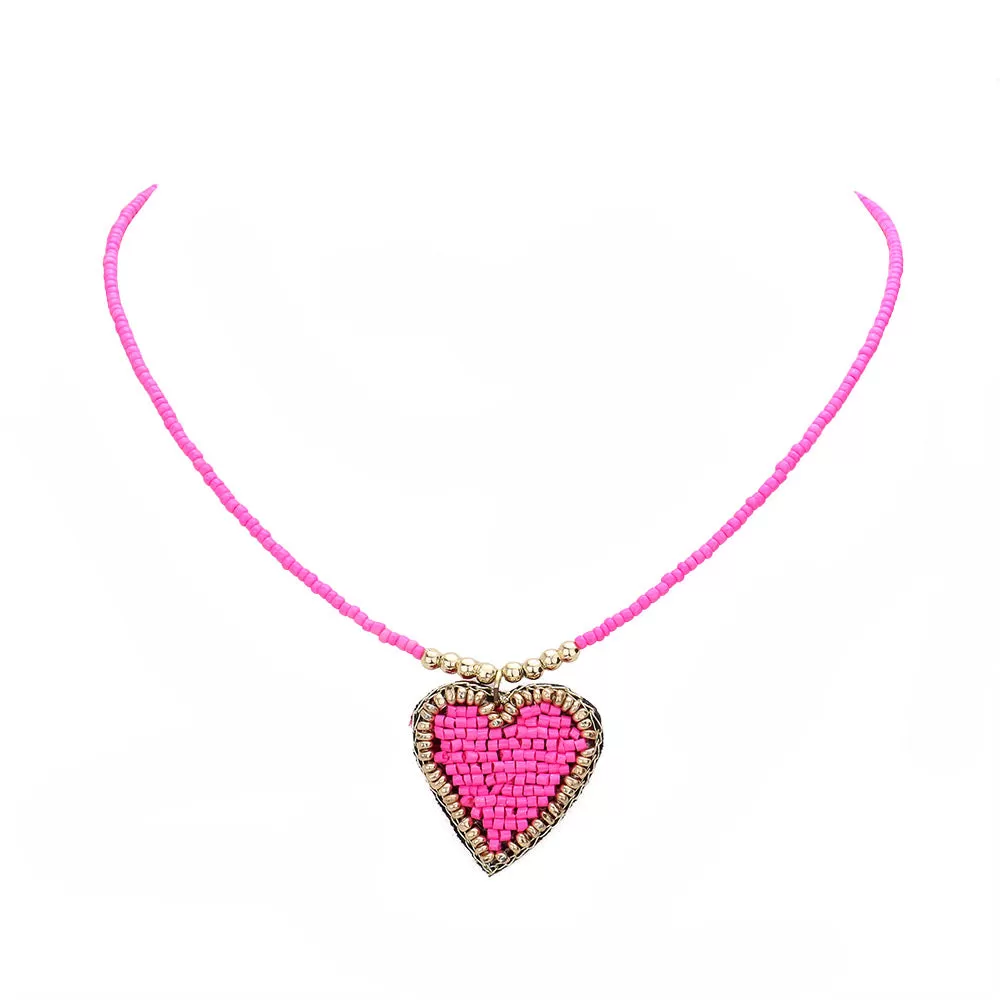 Felt Back Beaded Heart Pendant Necklace