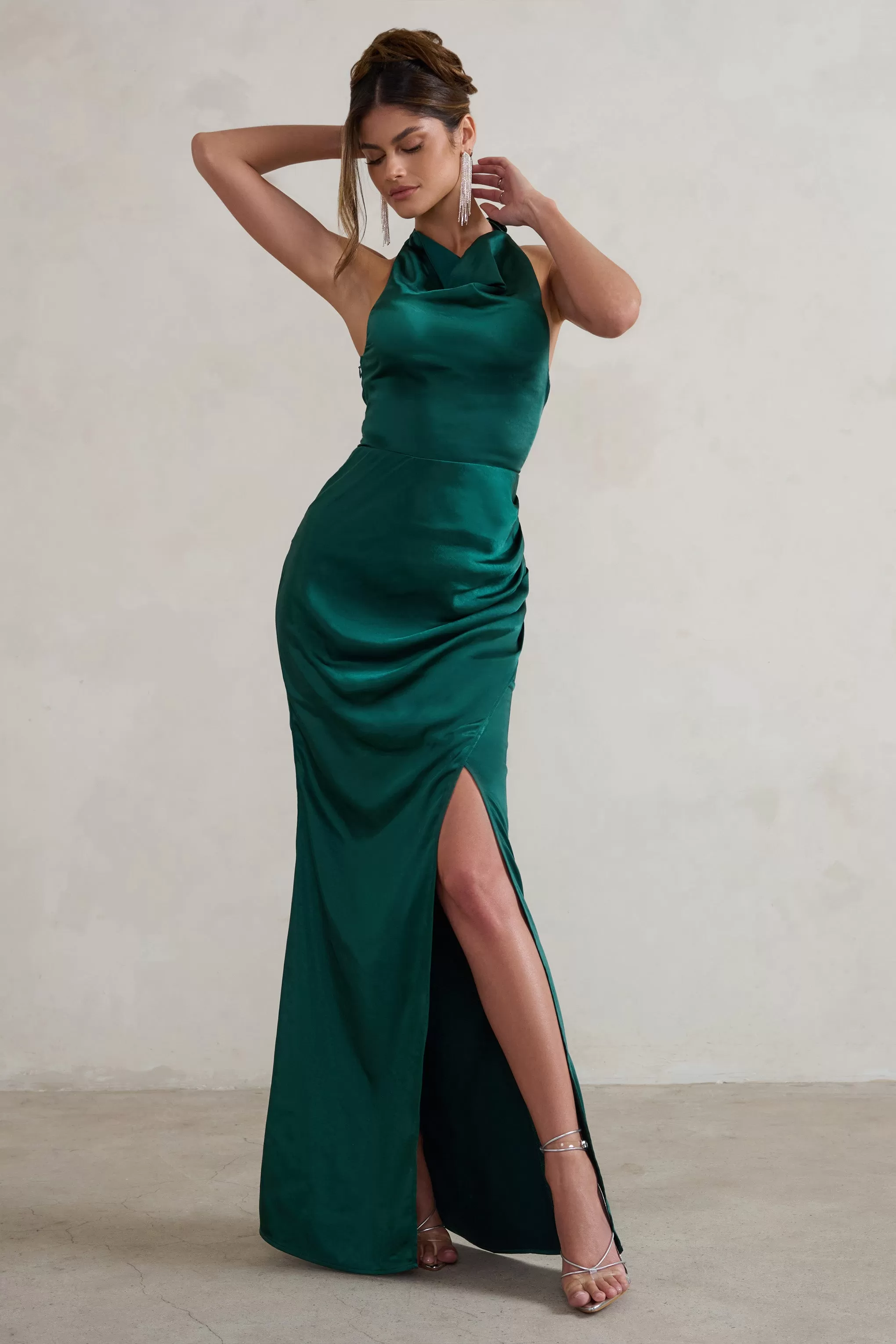 Forever Feature | Bottle Green High Neck Wrap Maxi Dress