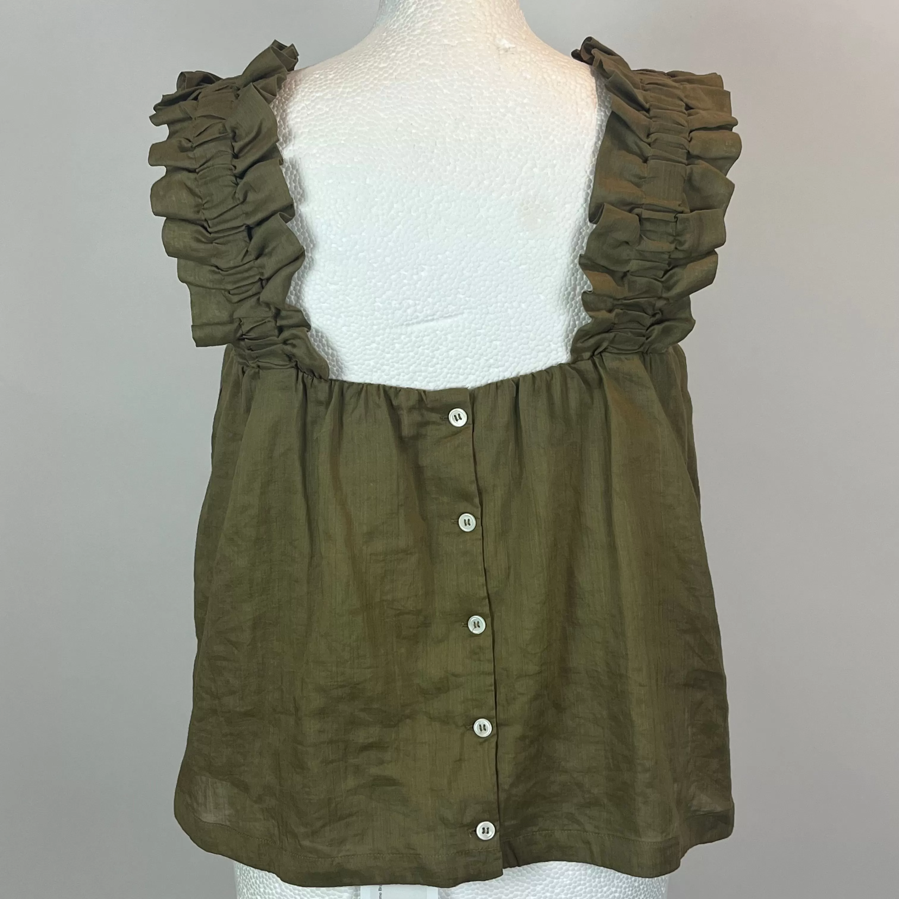 Frame Brand New Moss Linen Ruffle Strap Camisole Top L