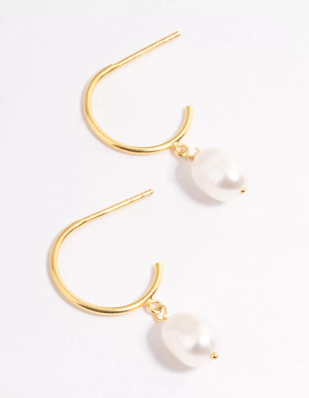 Gold Plated Sterling Silver Pearl Drop Hoop Earrings