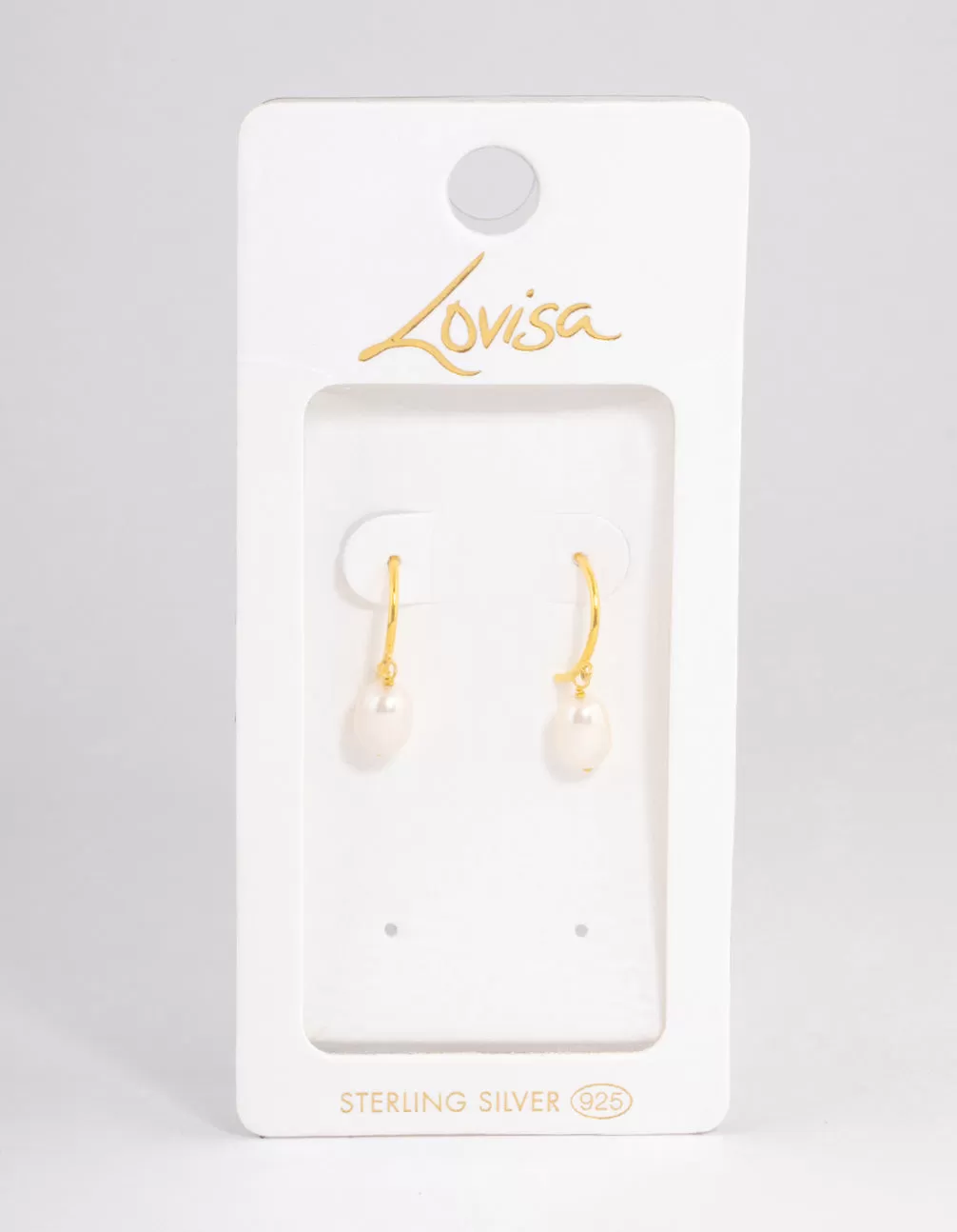 Gold Plated Sterling Silver Pearl Drop Hoop Earrings