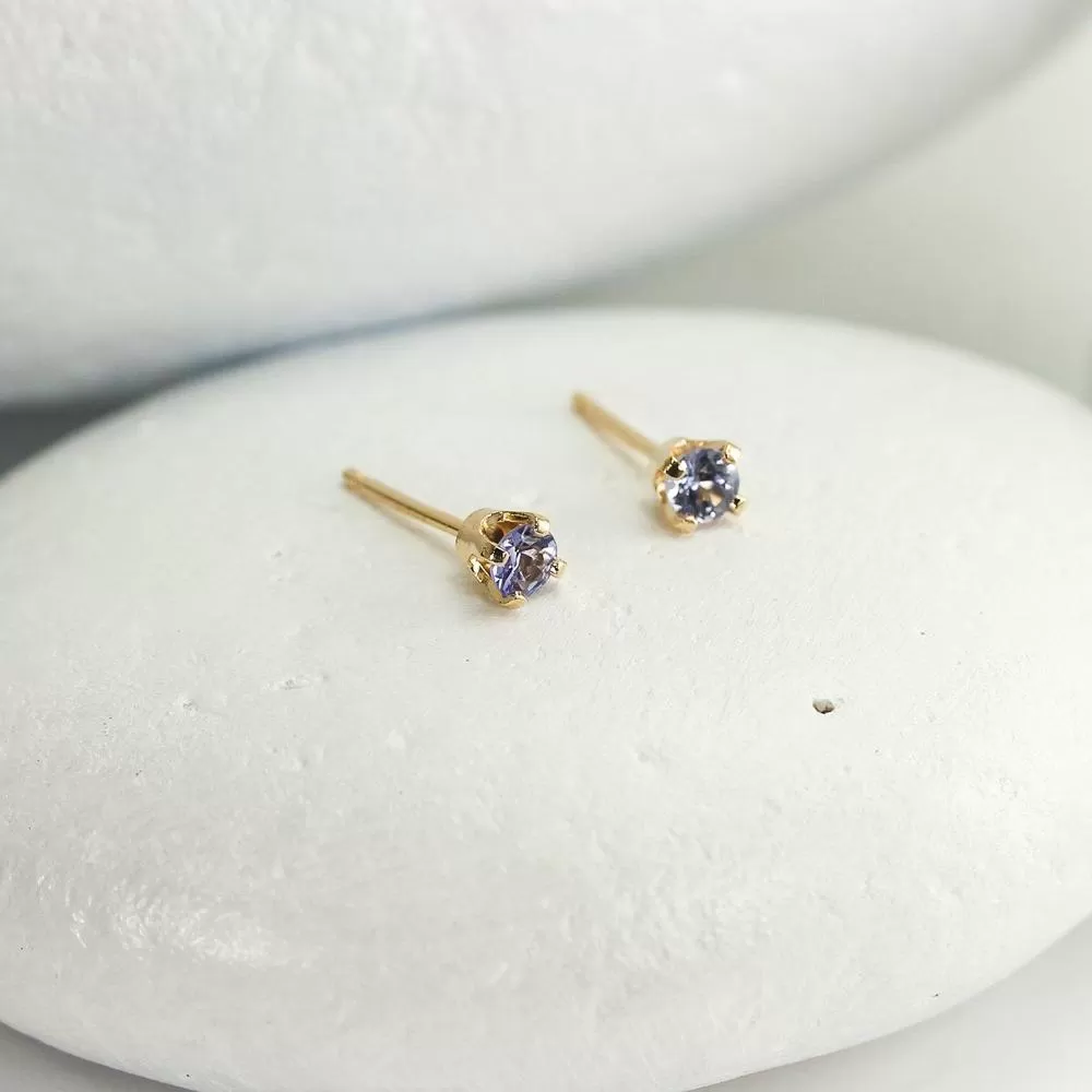 Gold Tanzanite Mini Stud Earrings