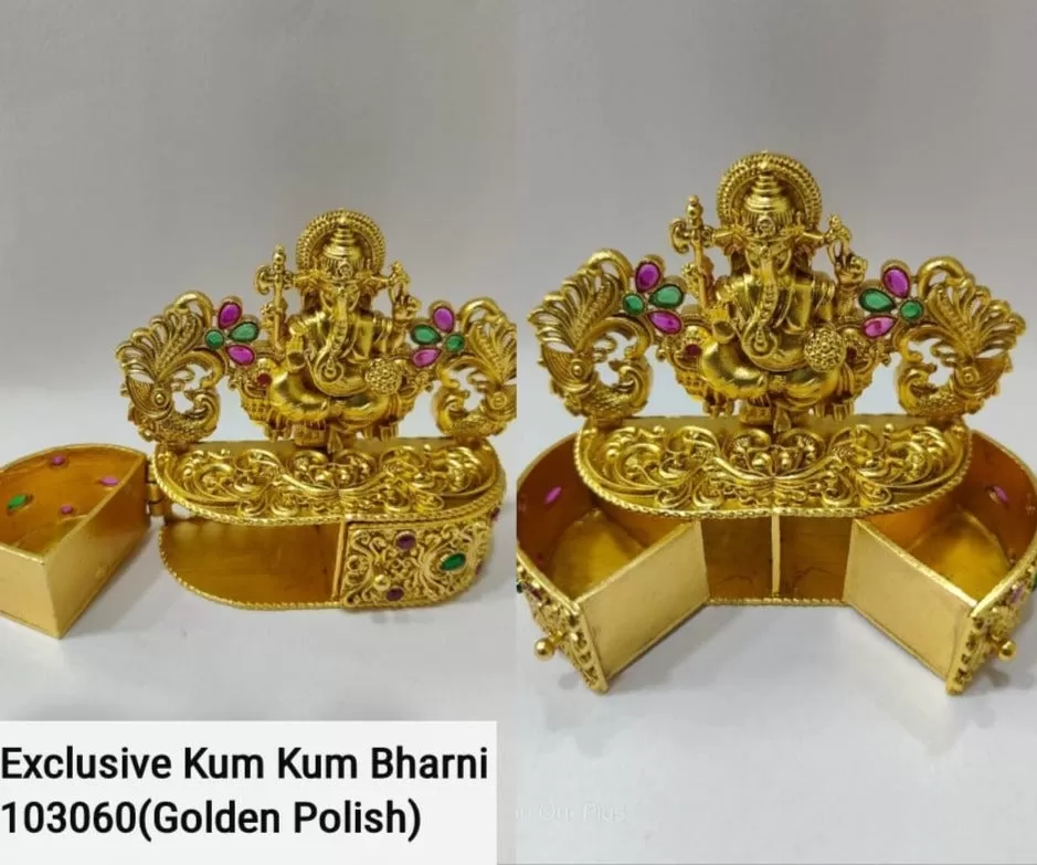 Golden Ganesha  , Exclusive   Designer Gold Finish Kumkum Dabbi for Gifting-SHYAM001GG