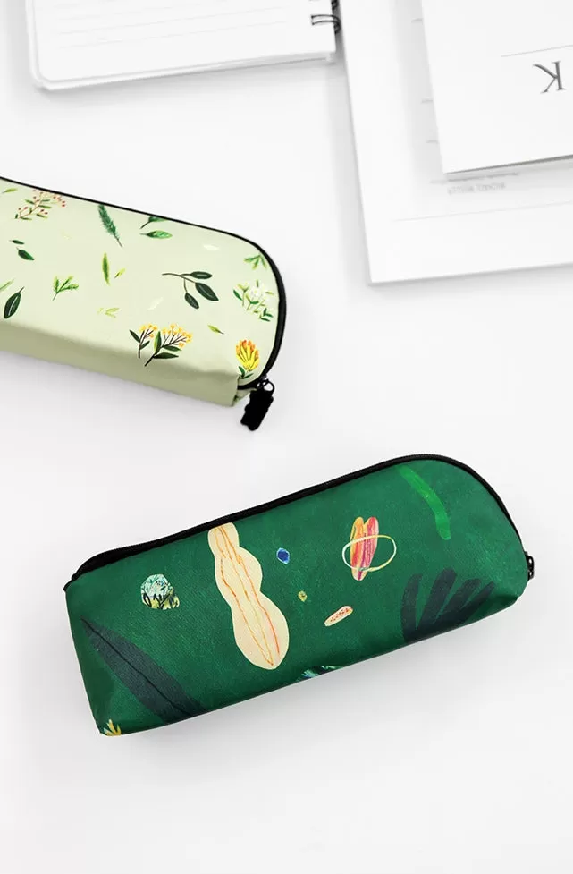 Green Island Graphic Pencil Cases Stationery Zipper School 19cm Office Cosmetics Pouches Artists Designer Prints Gifts Bags Purses Students Inner Pocket