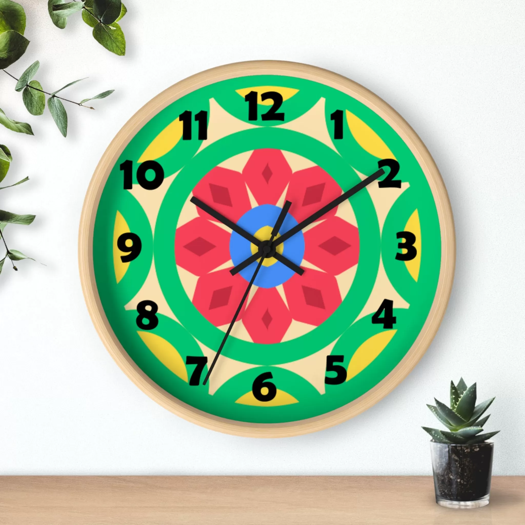 Green Mandala Wall Clock