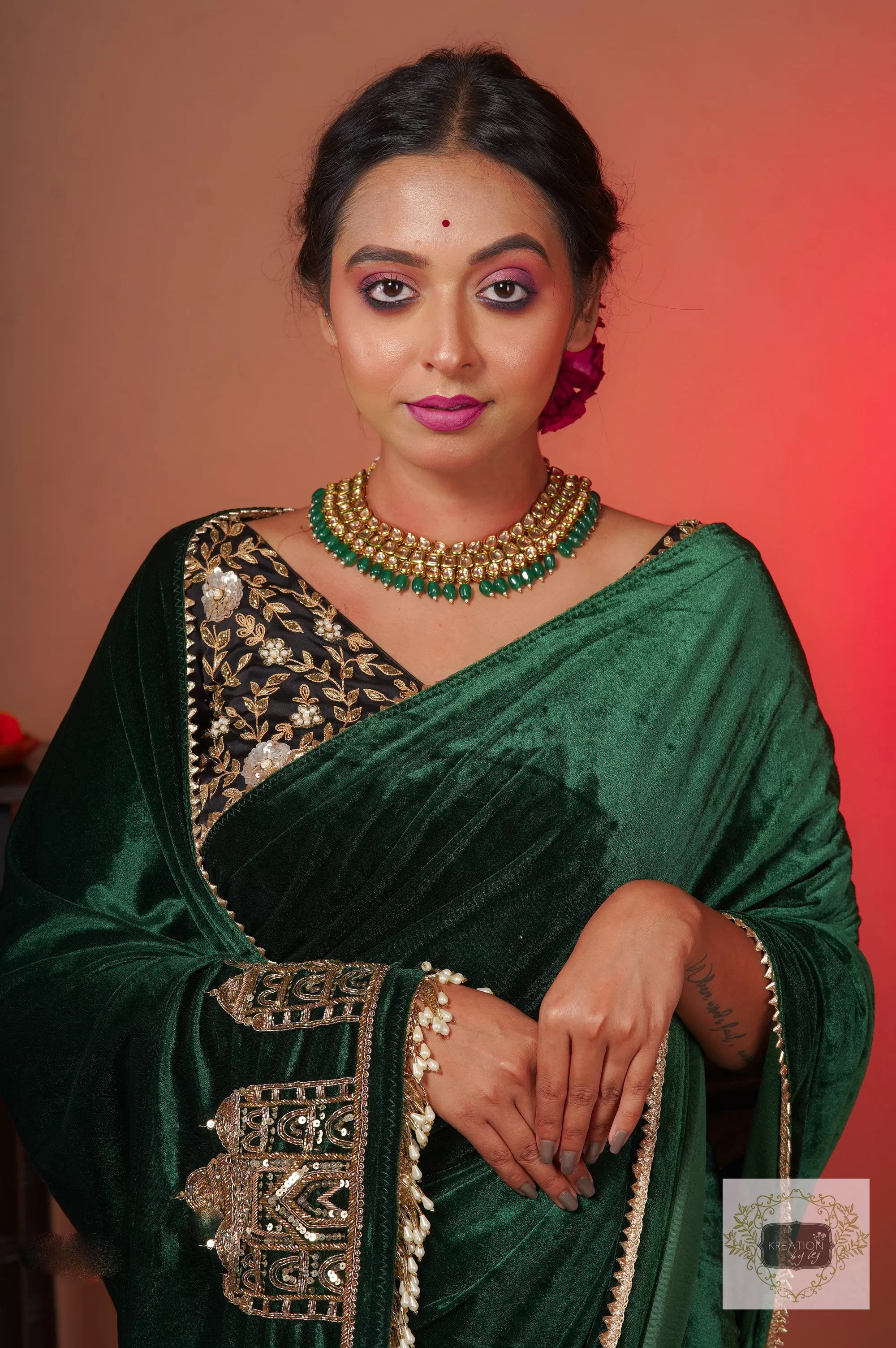 Green Velvet Taj Mahal Saree