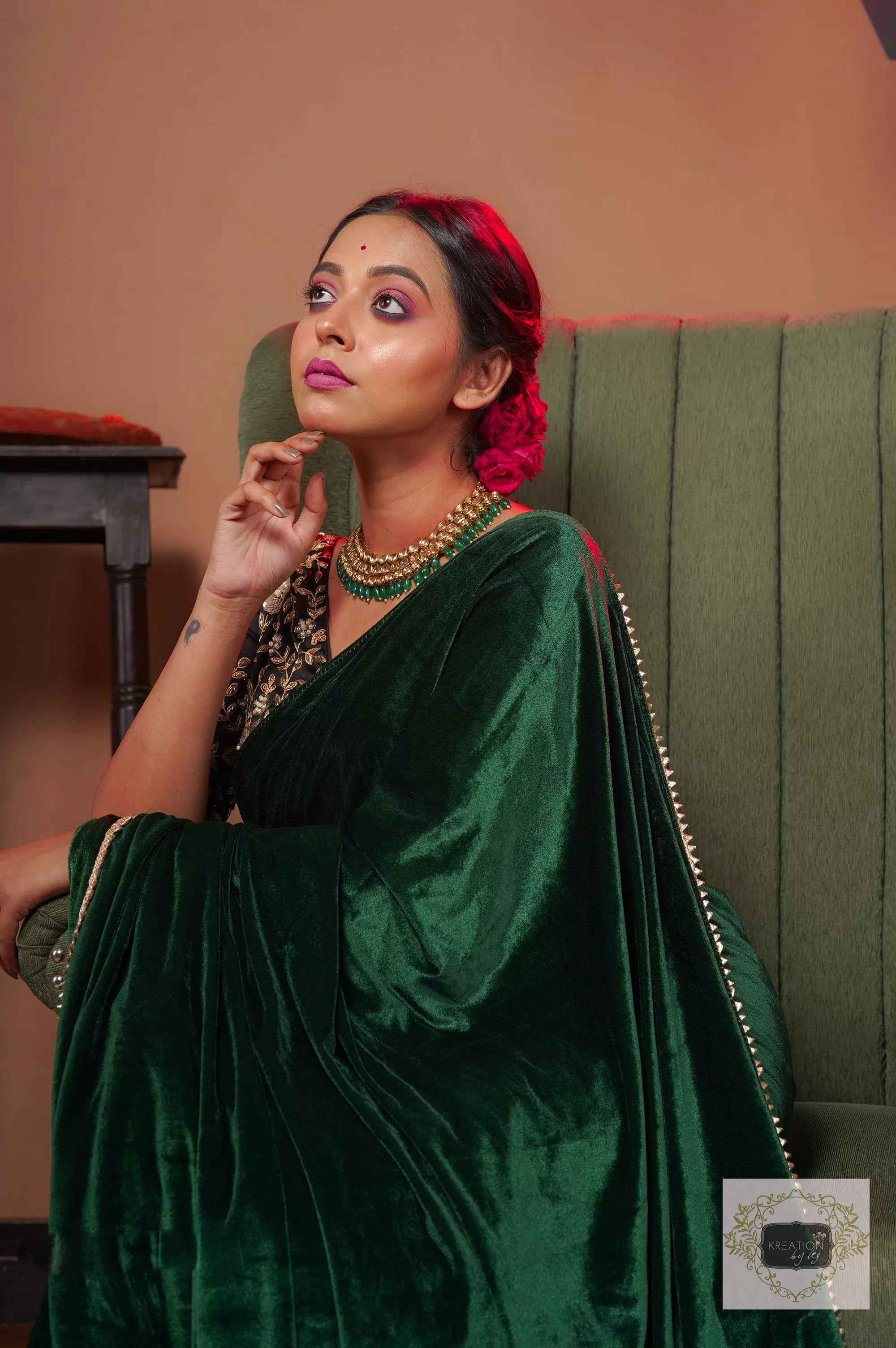 Green Velvet Taj Mahal Saree