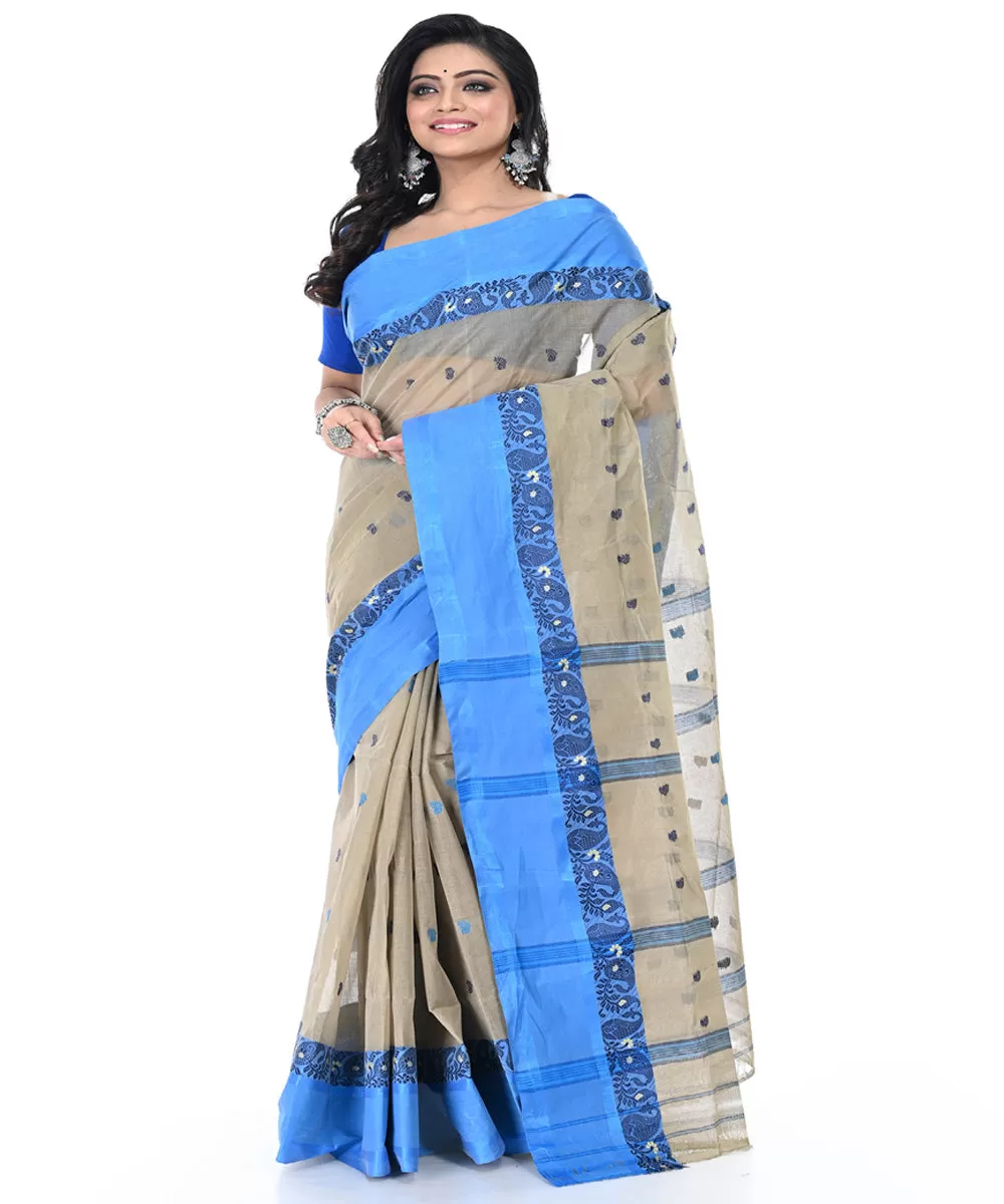 Grey blue handwoven cotton tangail saree