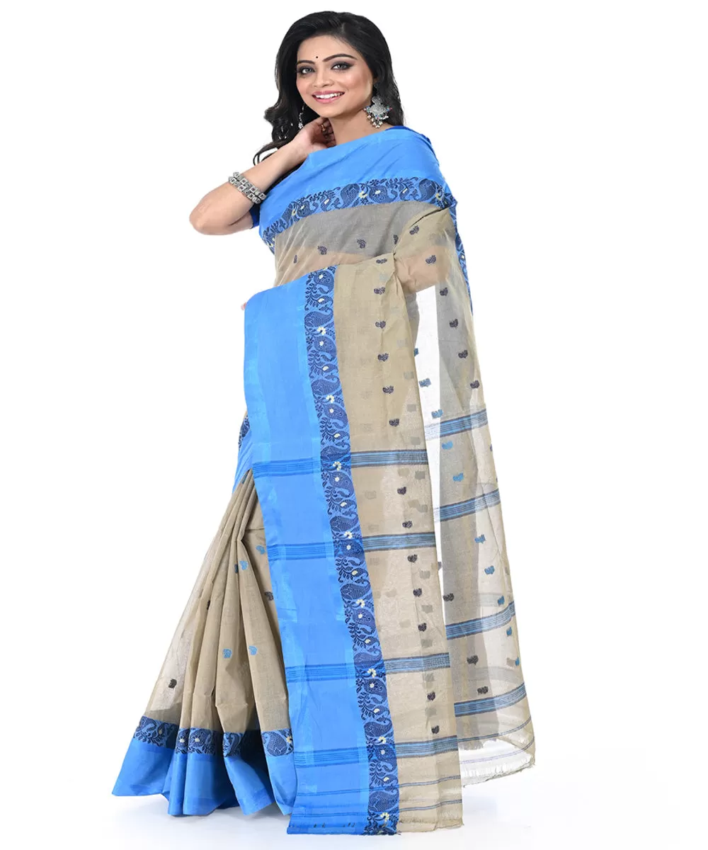 Grey blue handwoven cotton tangail saree