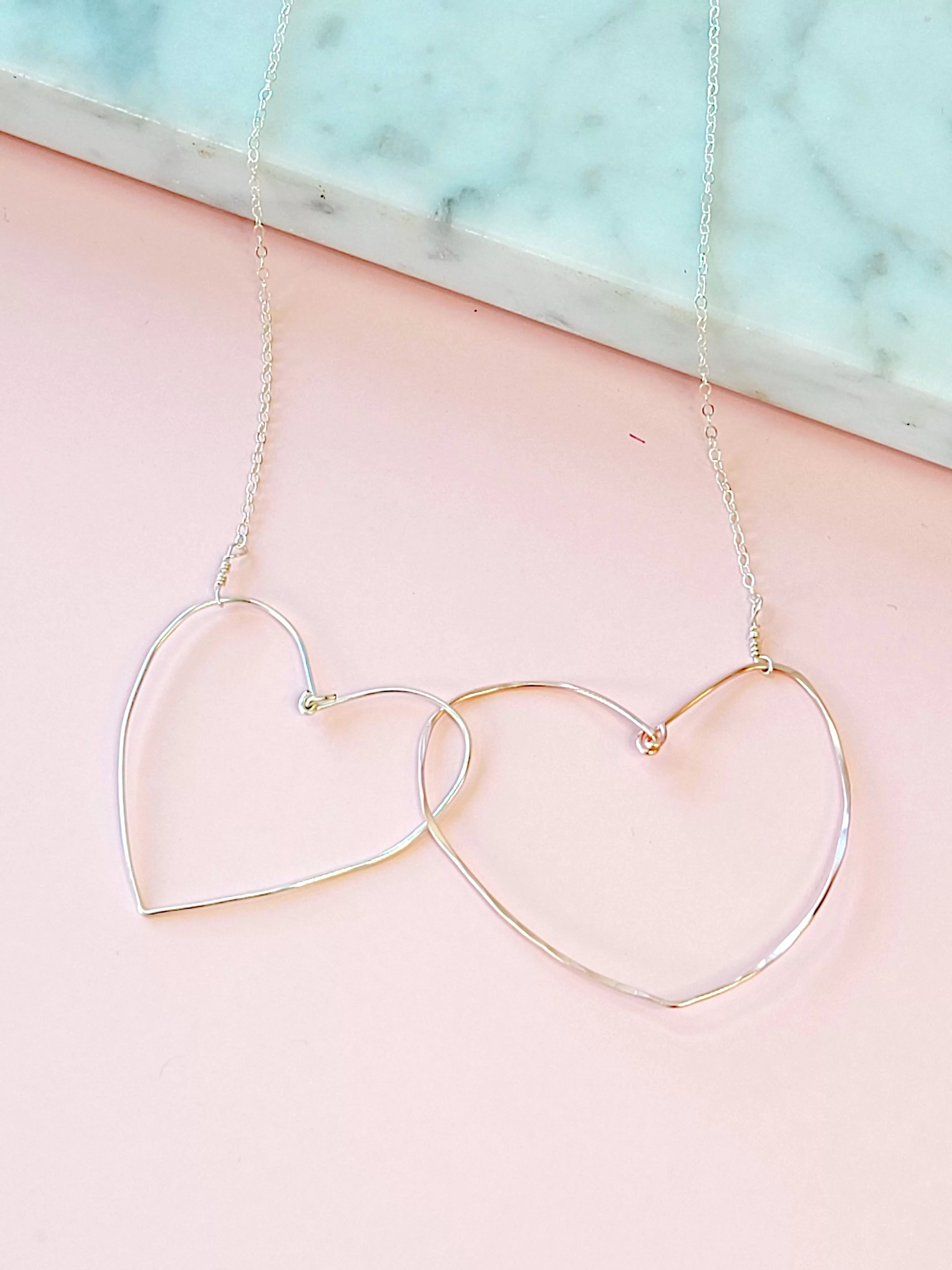 Heart to Heart Pendant Necklace in Rose Gold and Silver