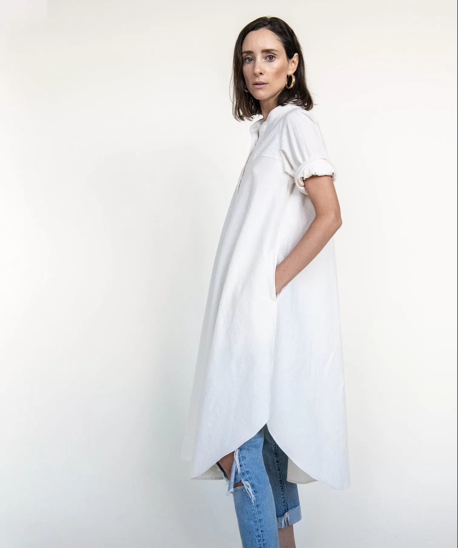 Heather Harlan Long Dress in Crinkle Cotton, Parchment