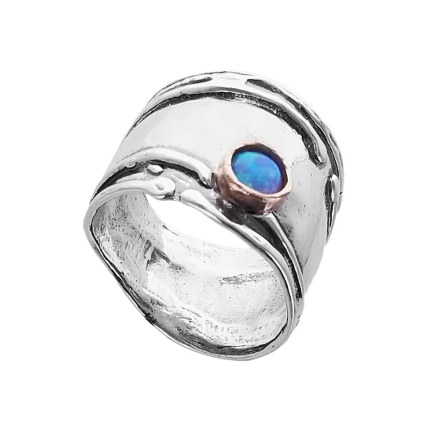 Israeli Sterling Tendrils With Opal Band Ring