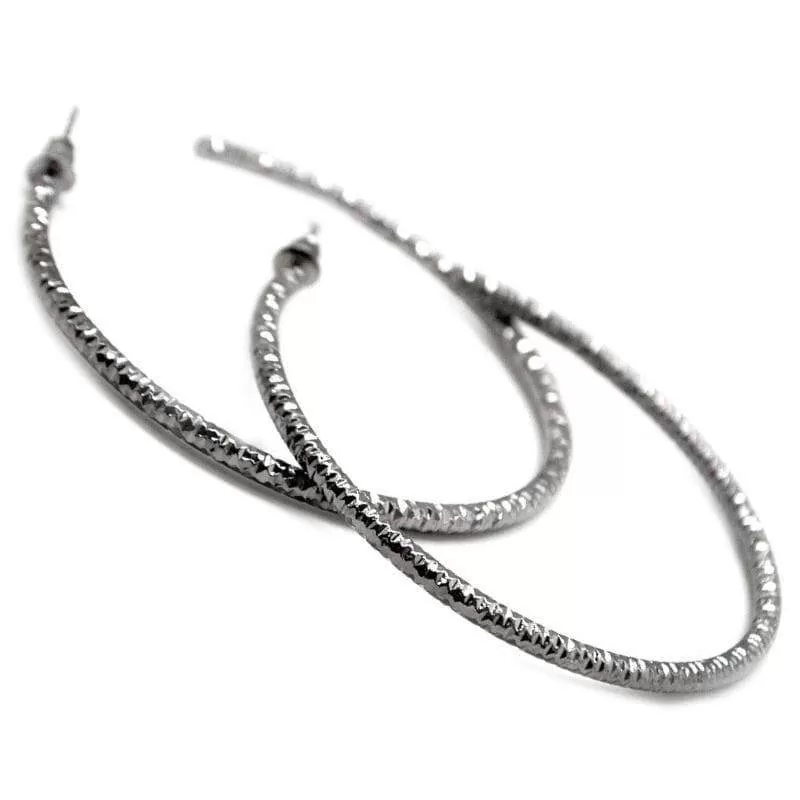 Just Follow the Trail of Glitter Gunmetal Black Sparkle Hoop Earrings