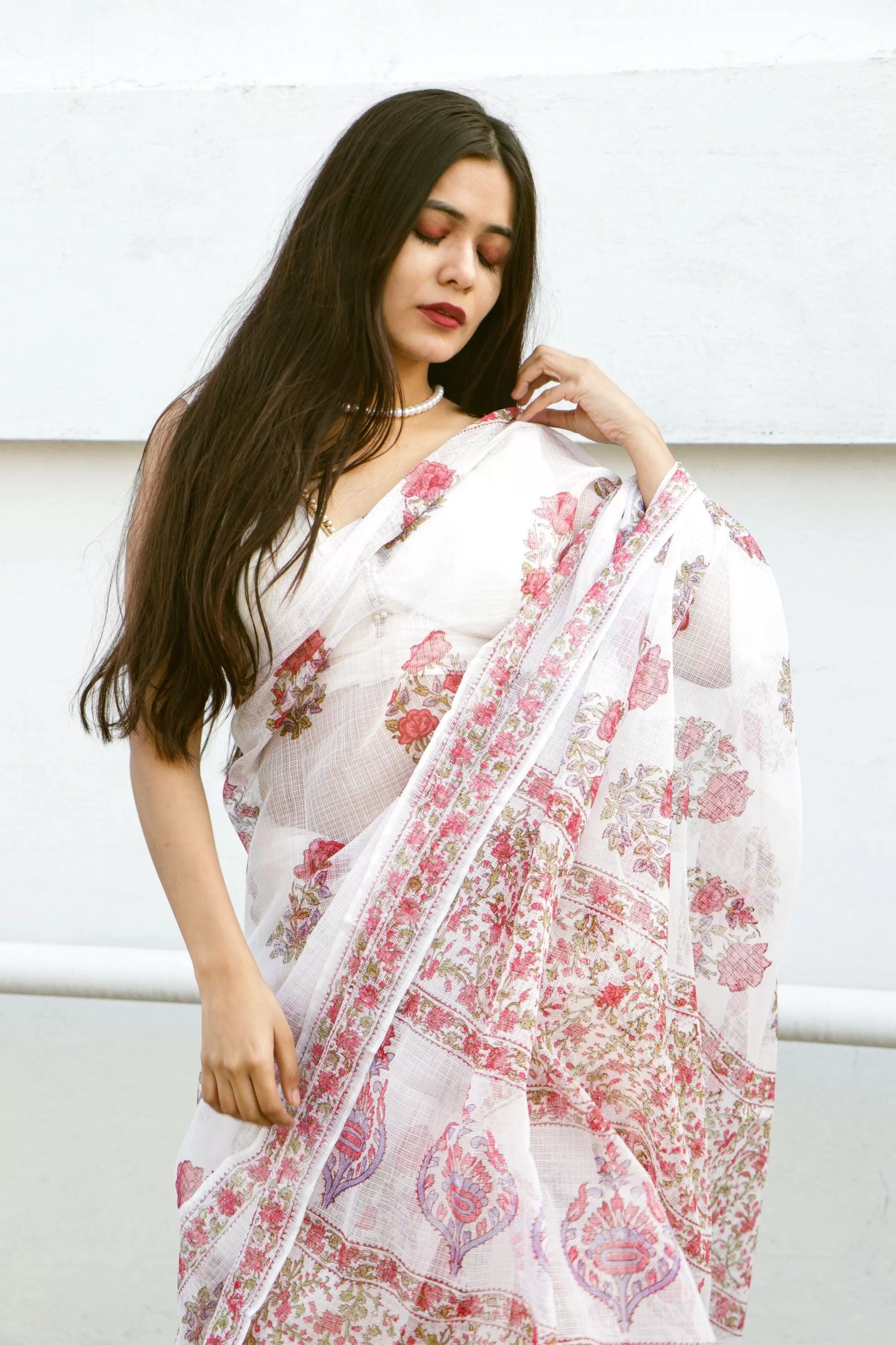 Kaisori Bagh Gulab Kota blockprinted silk cotton saree