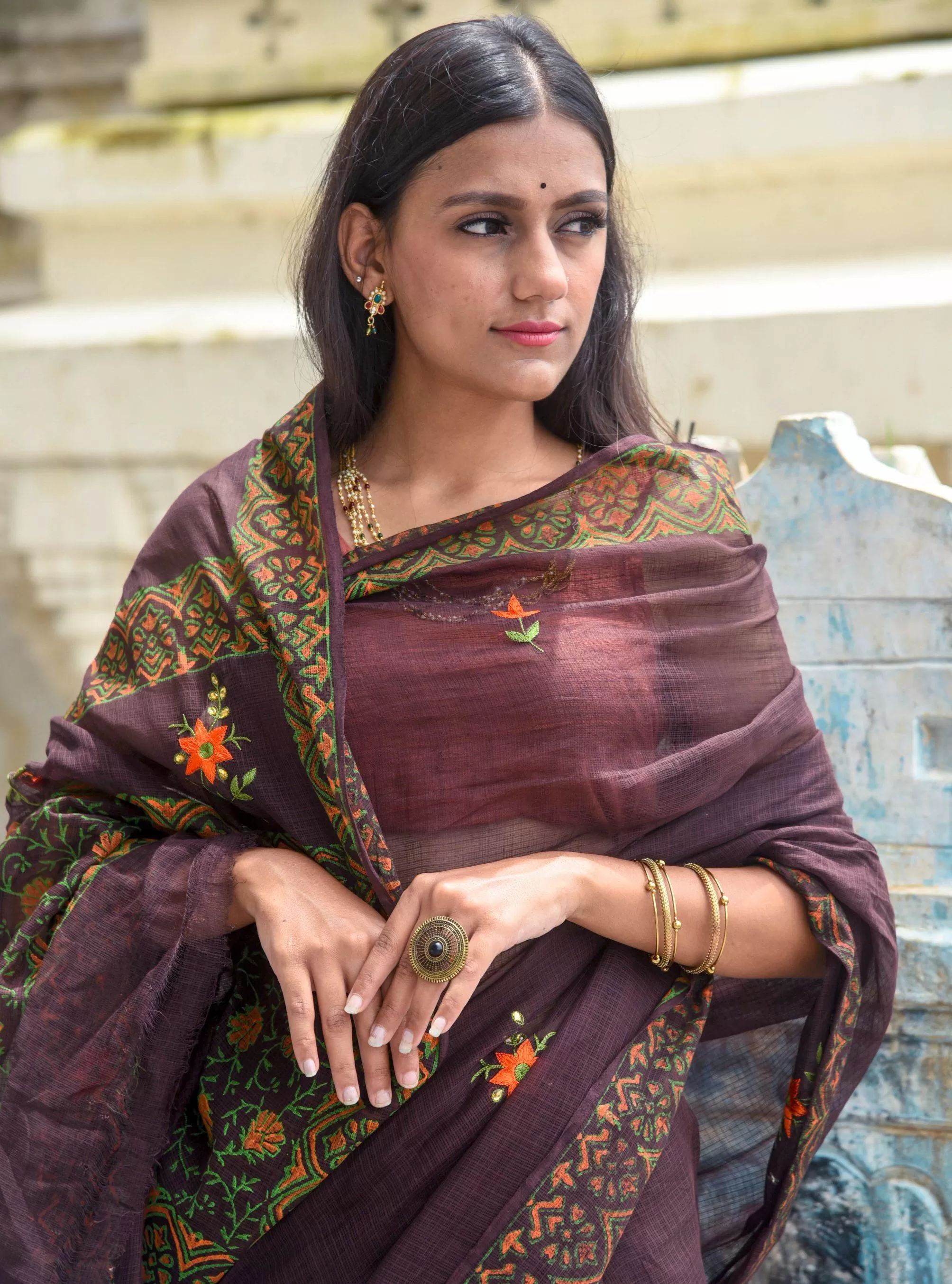 Kaisori Kota saree - Bagh Avantika embroidered and handblockprinted Kota saree