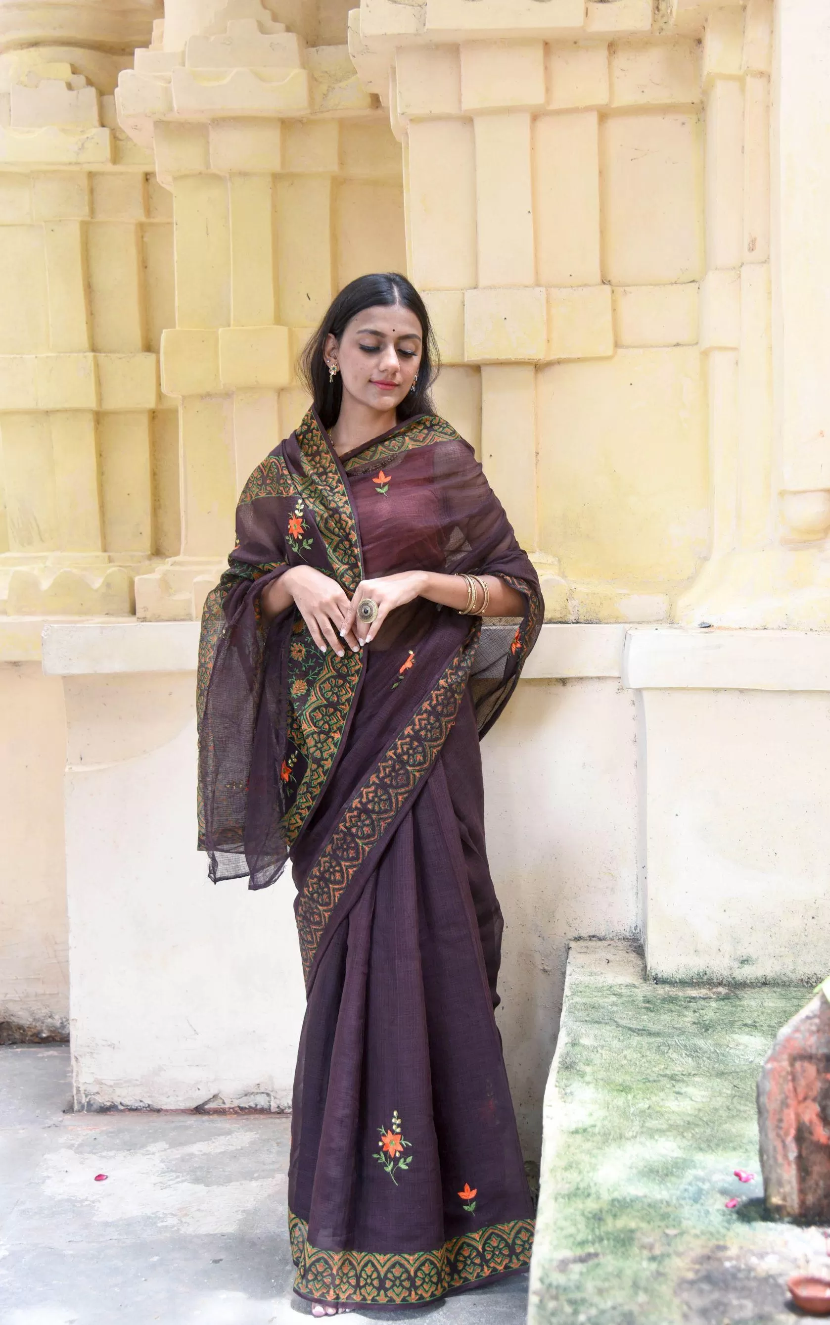 Kaisori Kota saree - Bagh Avantika embroidered and handblockprinted Kota saree