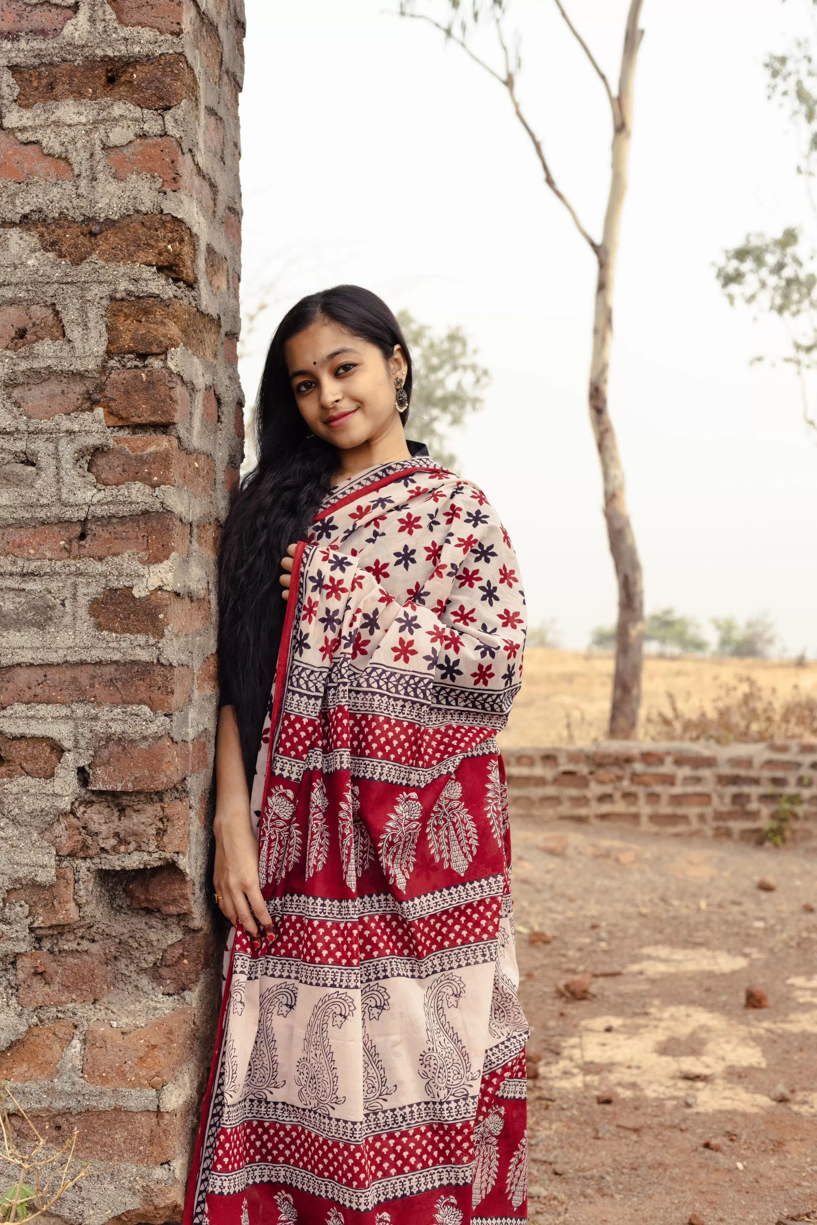 Kaisori Sitara handblockprinted cotton saree