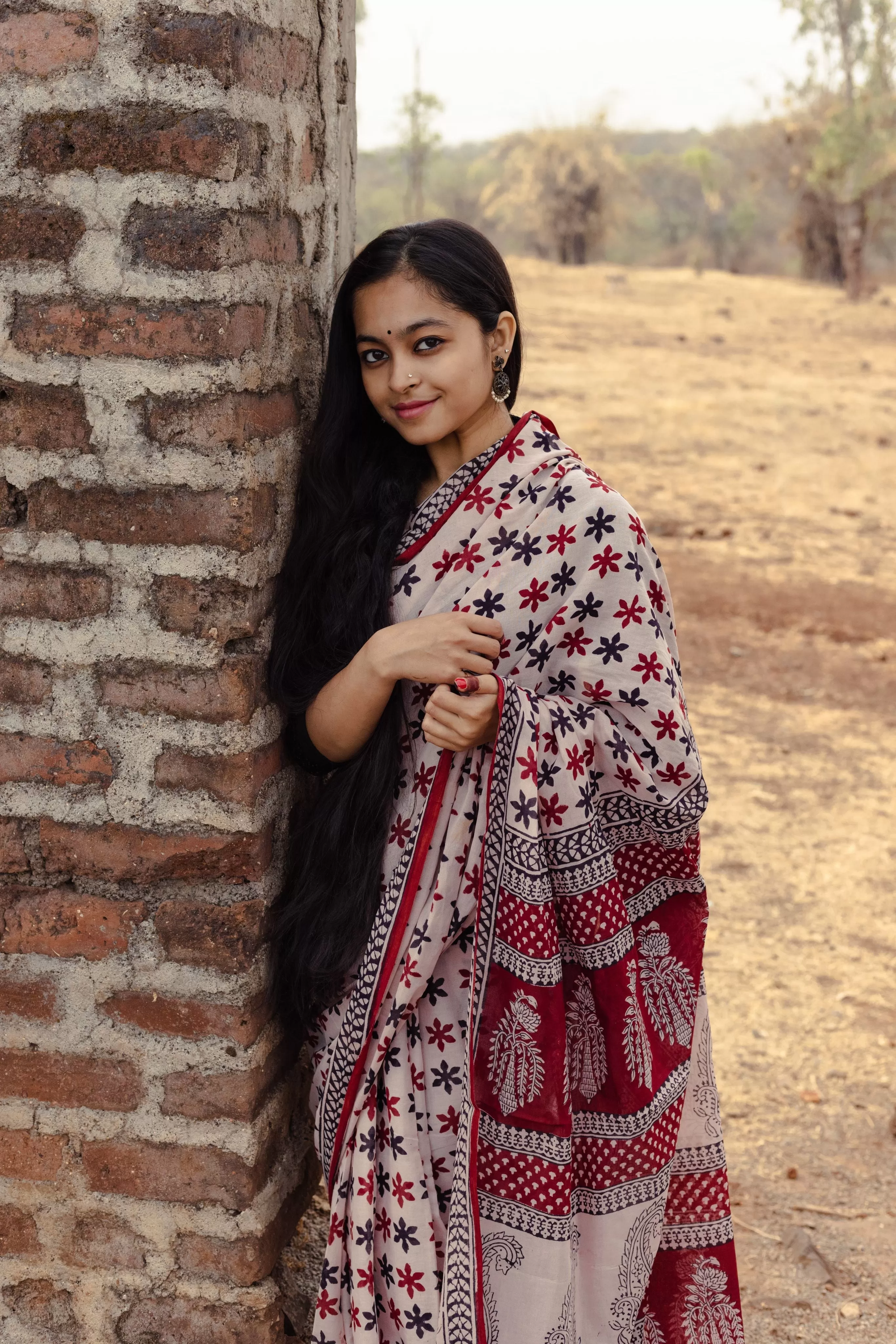 Kaisori Sitara handblockprinted cotton saree