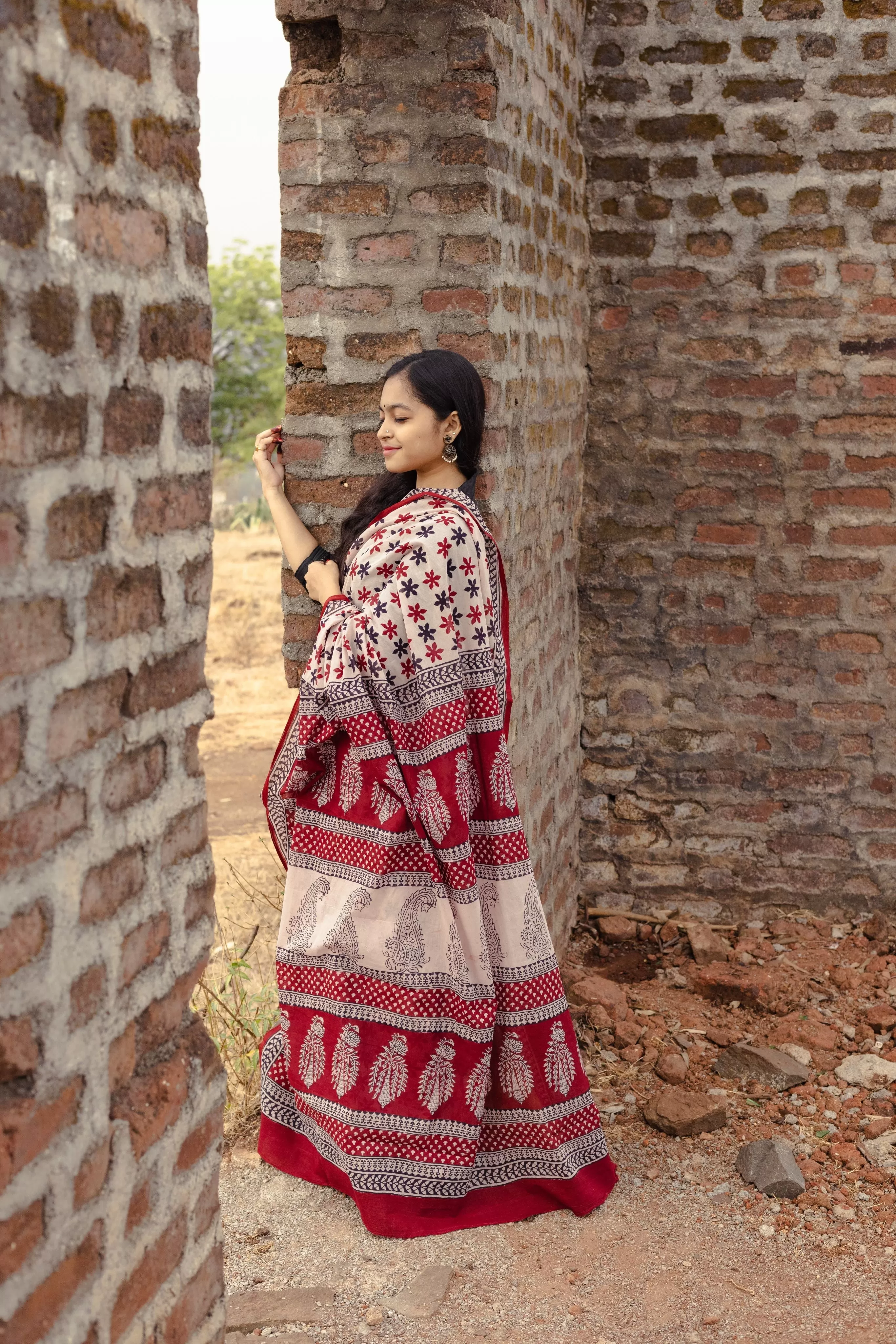 Kaisori Sitara handblockprinted cotton saree