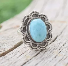 Larimar 925 Sterling Silver Statement Ring, Handcrafted Jewelry, For Her