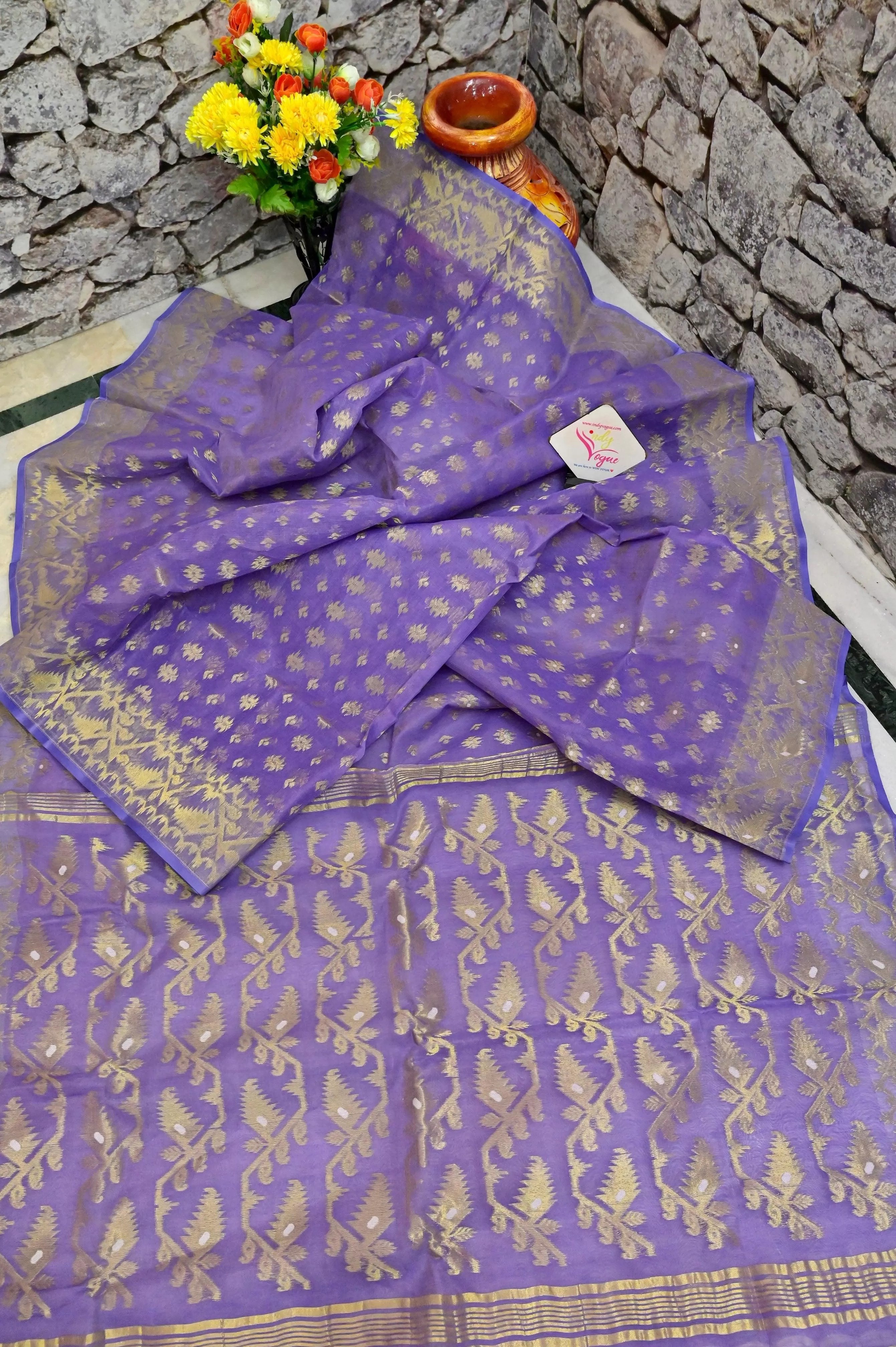 Lavender Color Jamdani Saree with Allover Resham Buti Work