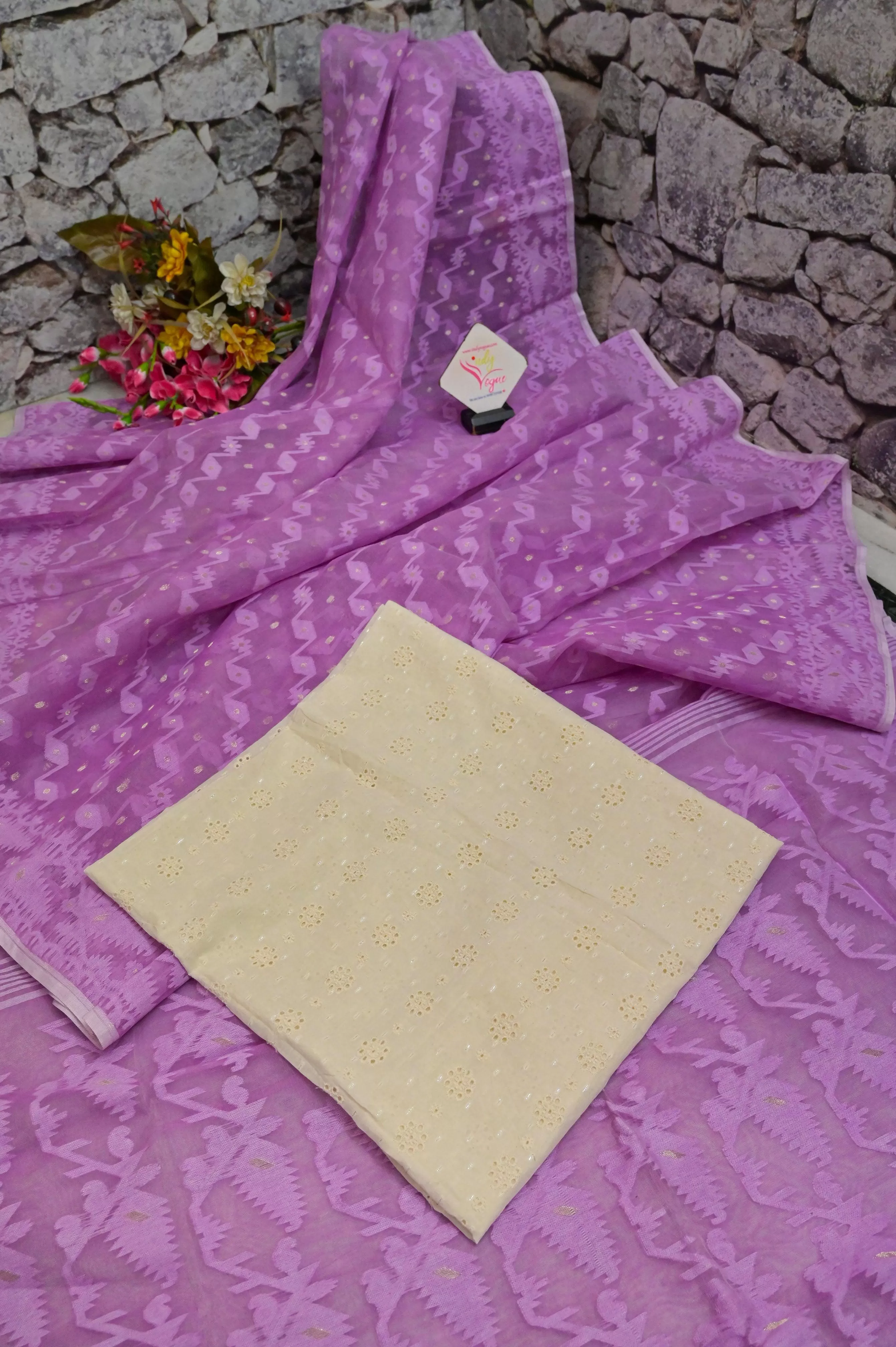 Light lavender Color Jamdani Saree with Hakoba Blouse Piece