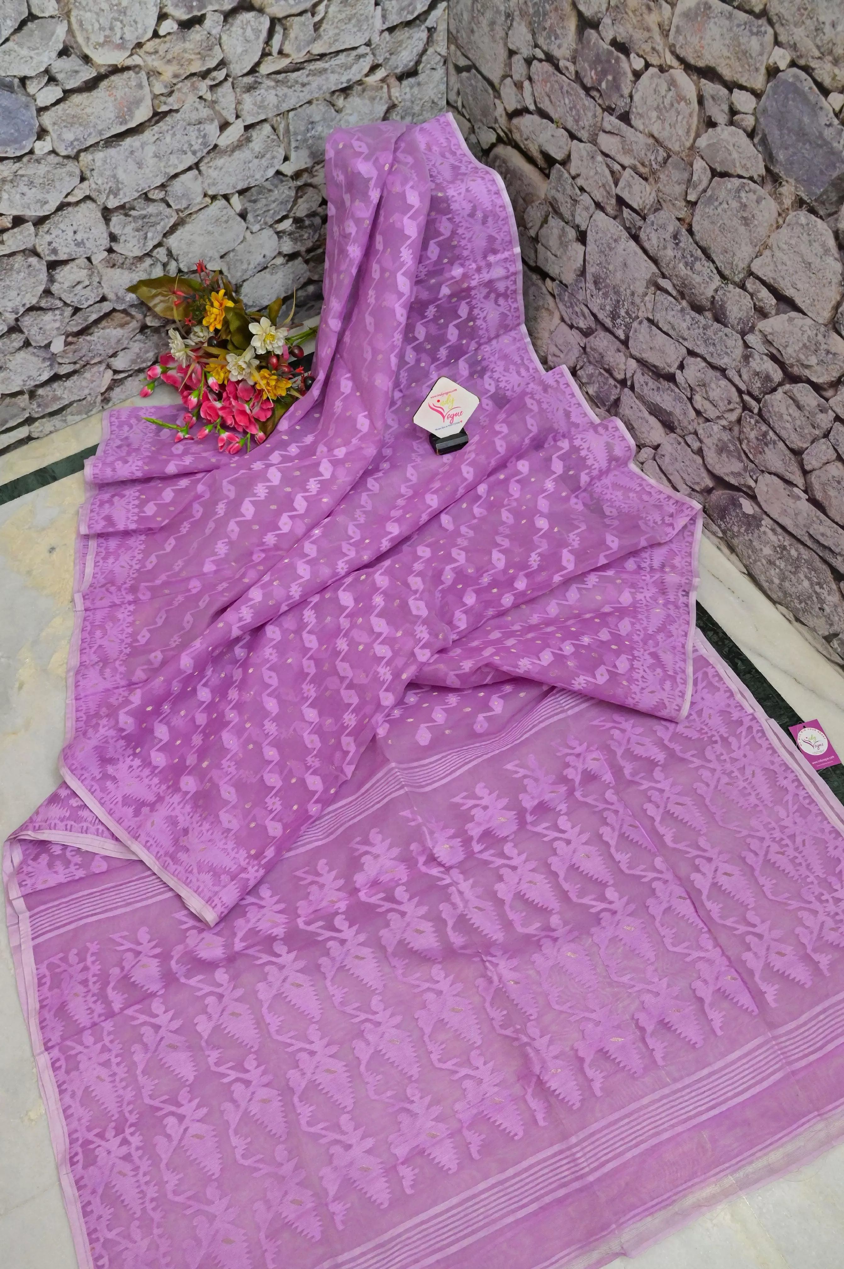 Light lavender Color Jamdani Saree with Hakoba Blouse Piece