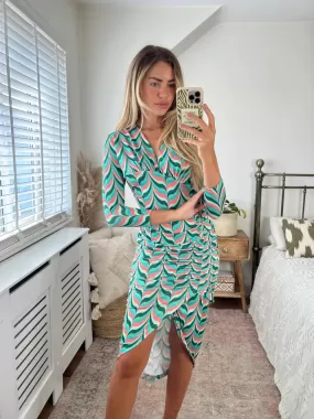 Love And Joy London Midi Wrap Dress In Green Print