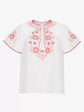 Love Embroidered Cotton Top | Red